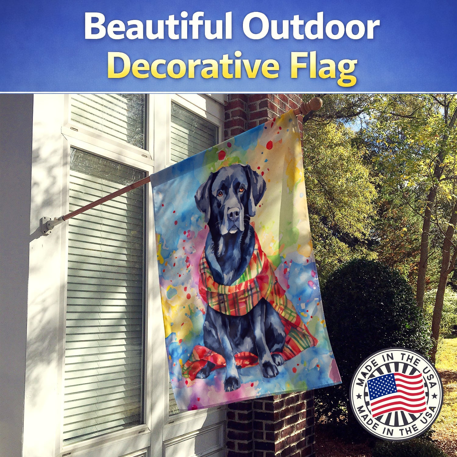 Black Labrador Retriever Christmas House Flag 28x40 Porch Sleeve Pole Decorative Outside Yard Banner Artwork Wall Hanging, Polyester