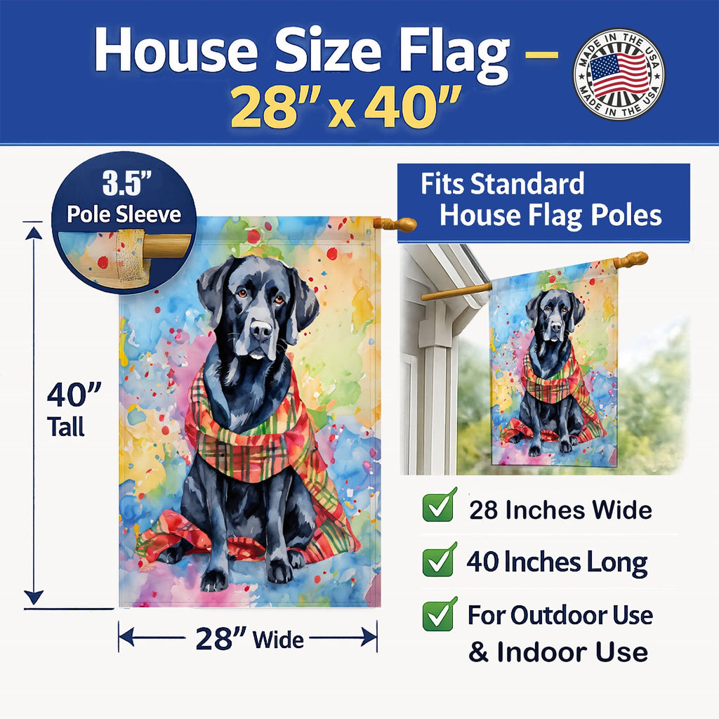 Black Labrador Retriever Christmas House Flag 28x40 Porch Sleeve Pole Decorative Outside Yard Banner Artwork Wall Hanging, Polyester