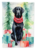Black Labrador Retriever Christmas House Flag 28x40 Porch Sleeve Pole Decorative Outside Yard Banner Artwork Wall Hanging, Polyester