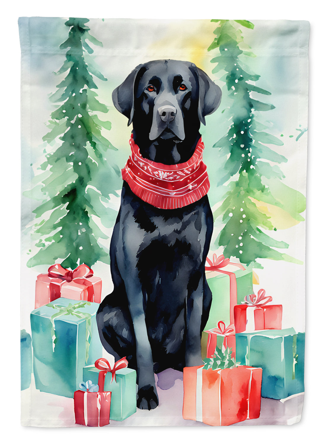 Black Labrador Retriever Christmas House Flag 28x40 Porch Sleeve Pole Decorative Outside Yard Banner Artwork Wall Hanging, Polyester