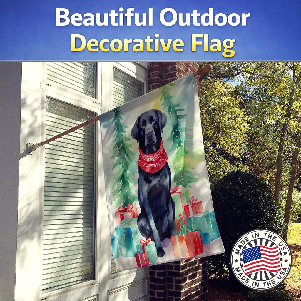 Black Labrador Retriever Christmas House Flag 28x40 Porch Sleeve Pole Decorative Outside Yard Banner Artwork Wall Hanging, Polyester