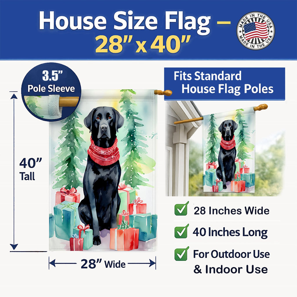 Black Labrador Retriever Christmas House Flag 28x40 Porch Sleeve Pole Decorative Outside Yard Banner Artwork Wall Hanging, Polyester
