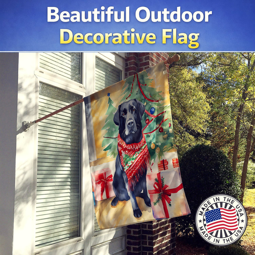 Black Labrador Retriever Christmas House Flag 28x40 Porch Sleeve Pole Decorative Outside Yard Banner Artwork Wall Hanging, Polyester