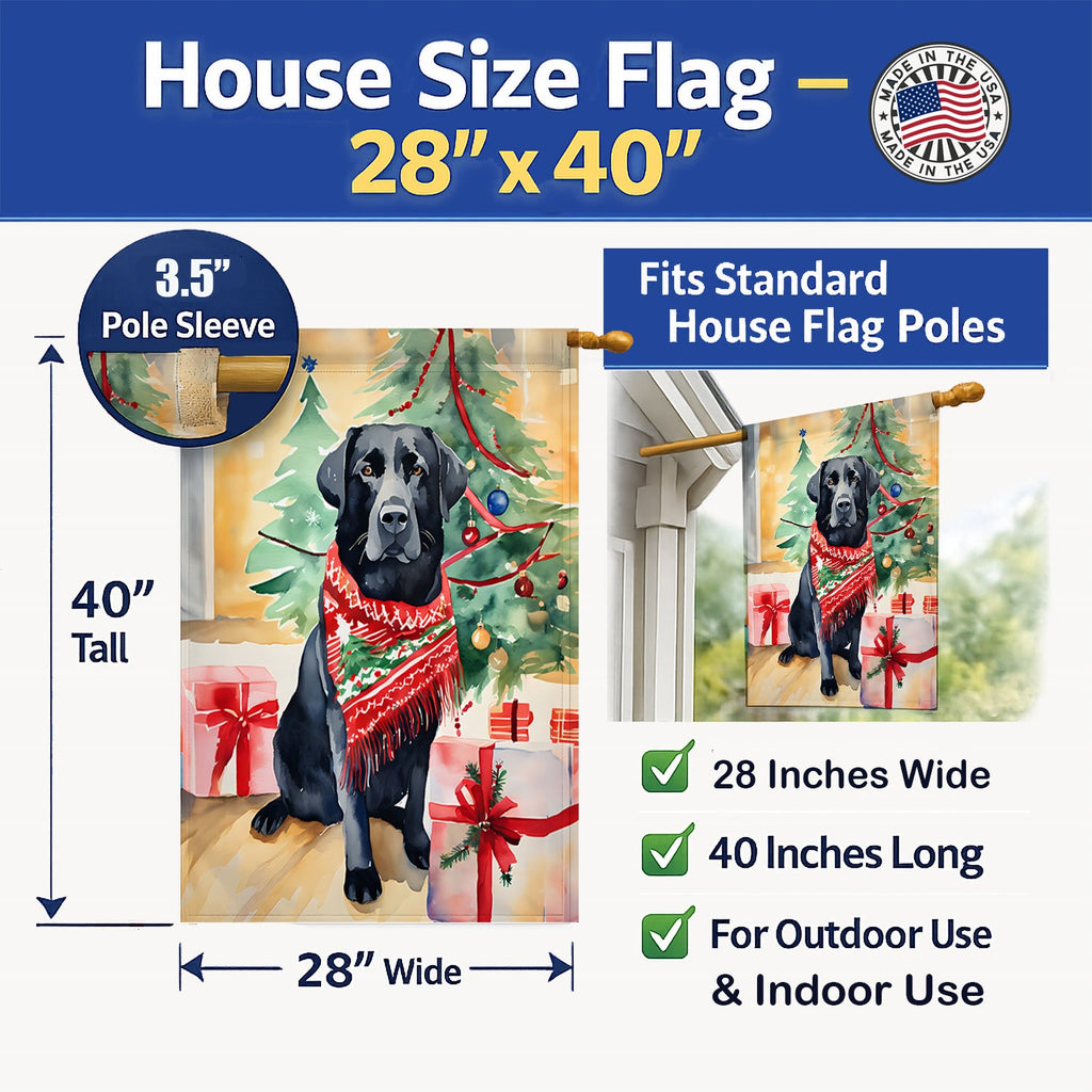 Black Labrador Retriever Christmas House Flag 28x40 Porch Sleeve Pole Decorative Outside Yard Banner Artwork Wall Hanging, Polyester