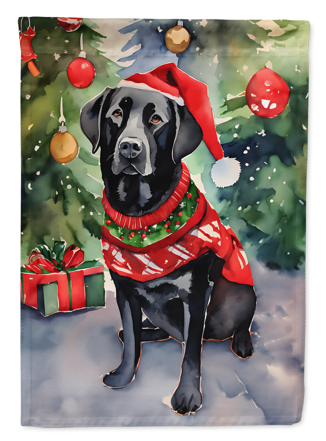 Black Labrador Retriever Christmas House Flag 28x40 Porch Sleeve Pole Decorative Outside Yard Banner Artwork Wall Hanging, Polyester