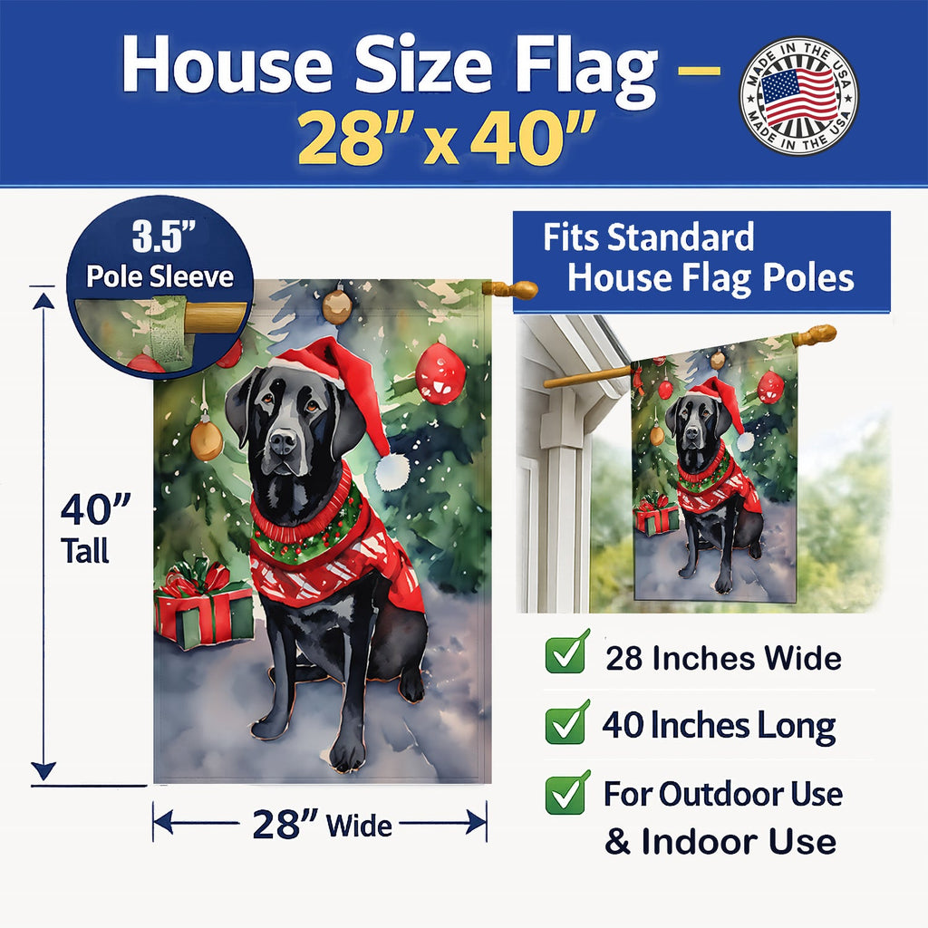 Black Labrador Retriever Christmas House Flag 28x40 Porch Sleeve Pole Decorative Outside Yard Banner Artwork Wall Hanging, Polyester