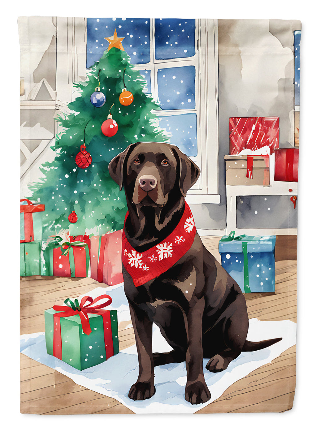 Chocolate Labrador Retriever Christmas House Flag 28x40 Porch Sleeve Pole Decorative Outside Yard Banner Artwork Wall Hanging, Polyester