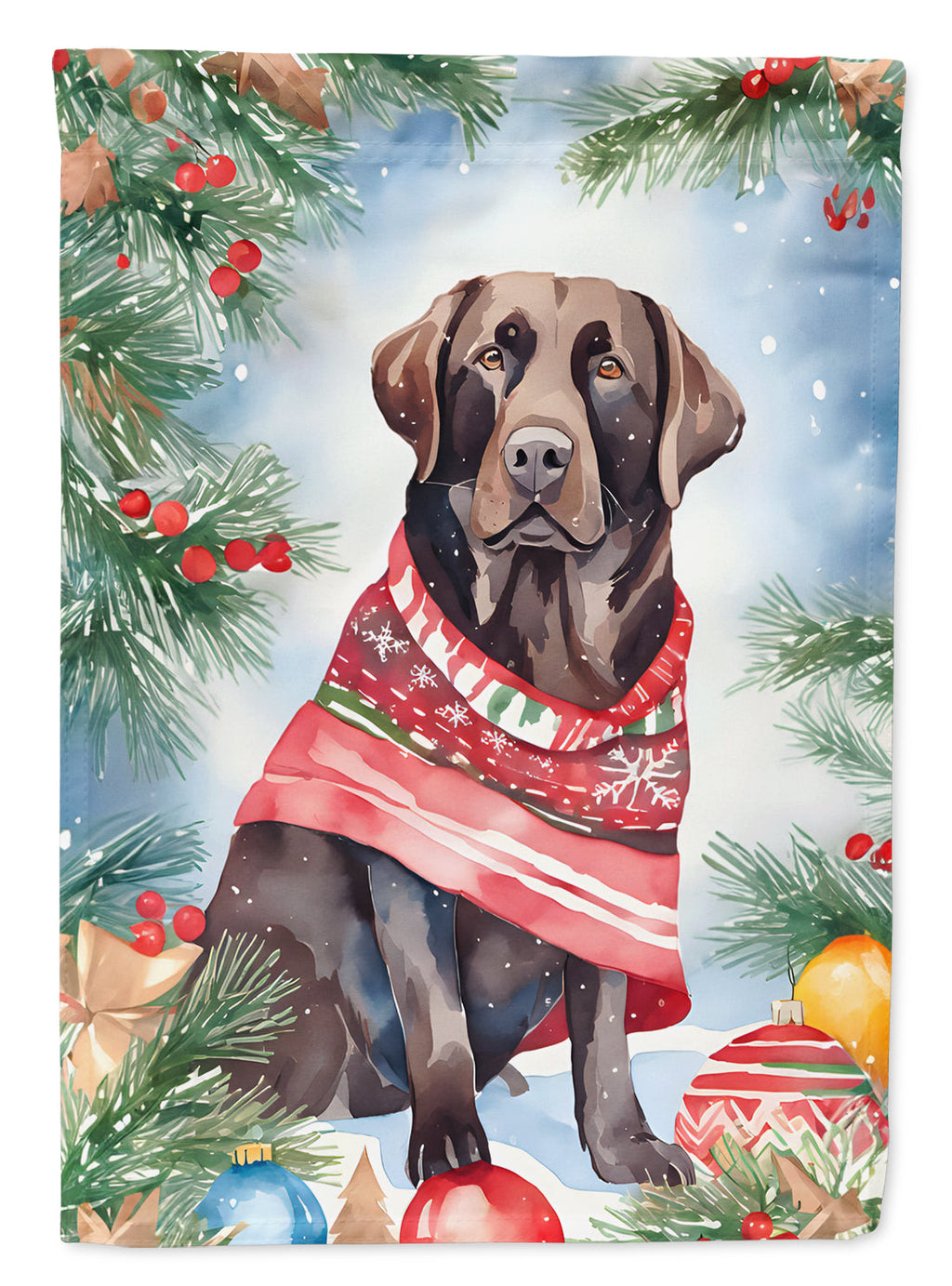 Chocolate Labrador Retriever Christmas House Flag 28x40 Porch Sleeve Pole Decorative Outside Yard Banner Artwork Wall Hanging, Polyester