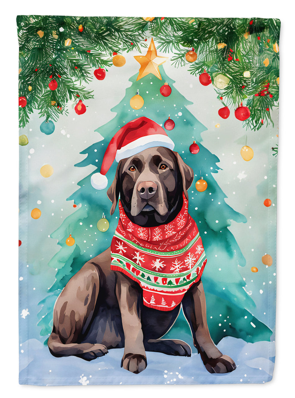 Chocolate Labrador Retriever Christmas House Flag 28x40 Porch Sleeve Pole Decorative Outside Yard Banner Artwork Wall Hanging, Polyester