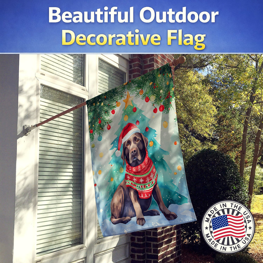 Chocolate Labrador Retriever Christmas House Flag 28x40 Porch Sleeve Pole Decorative Outside Yard Banner Artwork Wall Hanging, Polyester