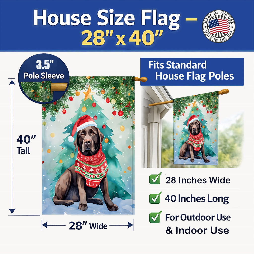Chocolate Labrador Retriever Christmas House Flag 28x40 Porch Sleeve Pole Decorative Outside Yard Banner Artwork Wall Hanging, Polyester