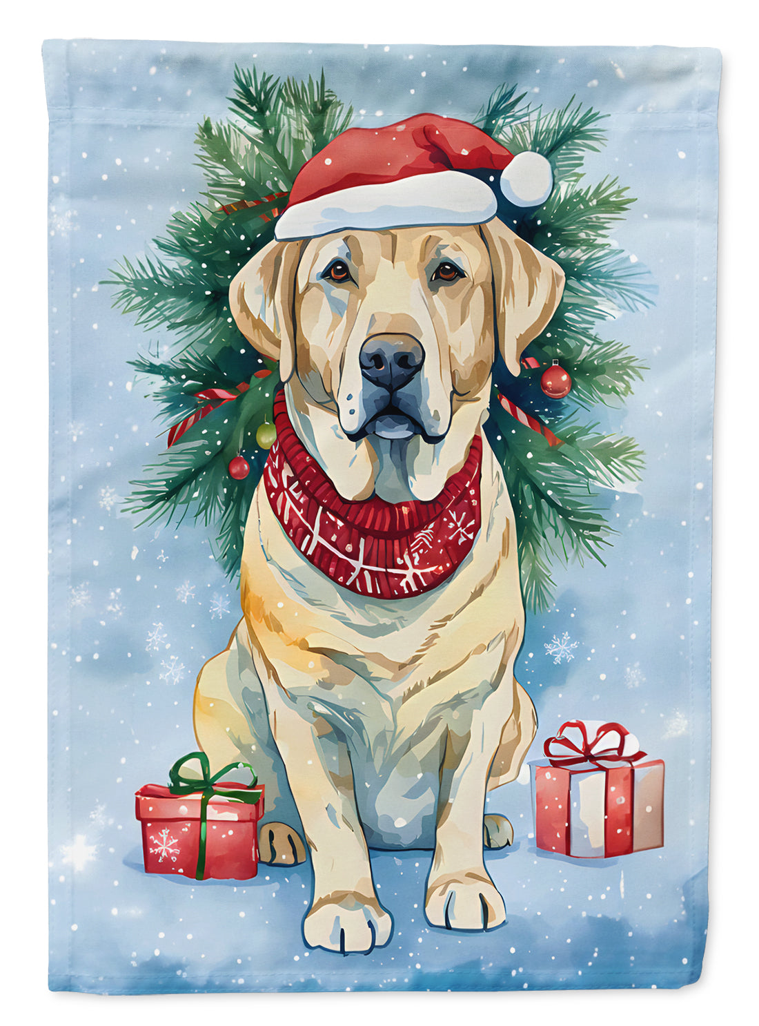 Yellow Labrador Retriever Christmas House Flag 28x40 Porch Sleeve Pole Decorative Outside Yard Banner Artwork Wall Hanging, Polyester