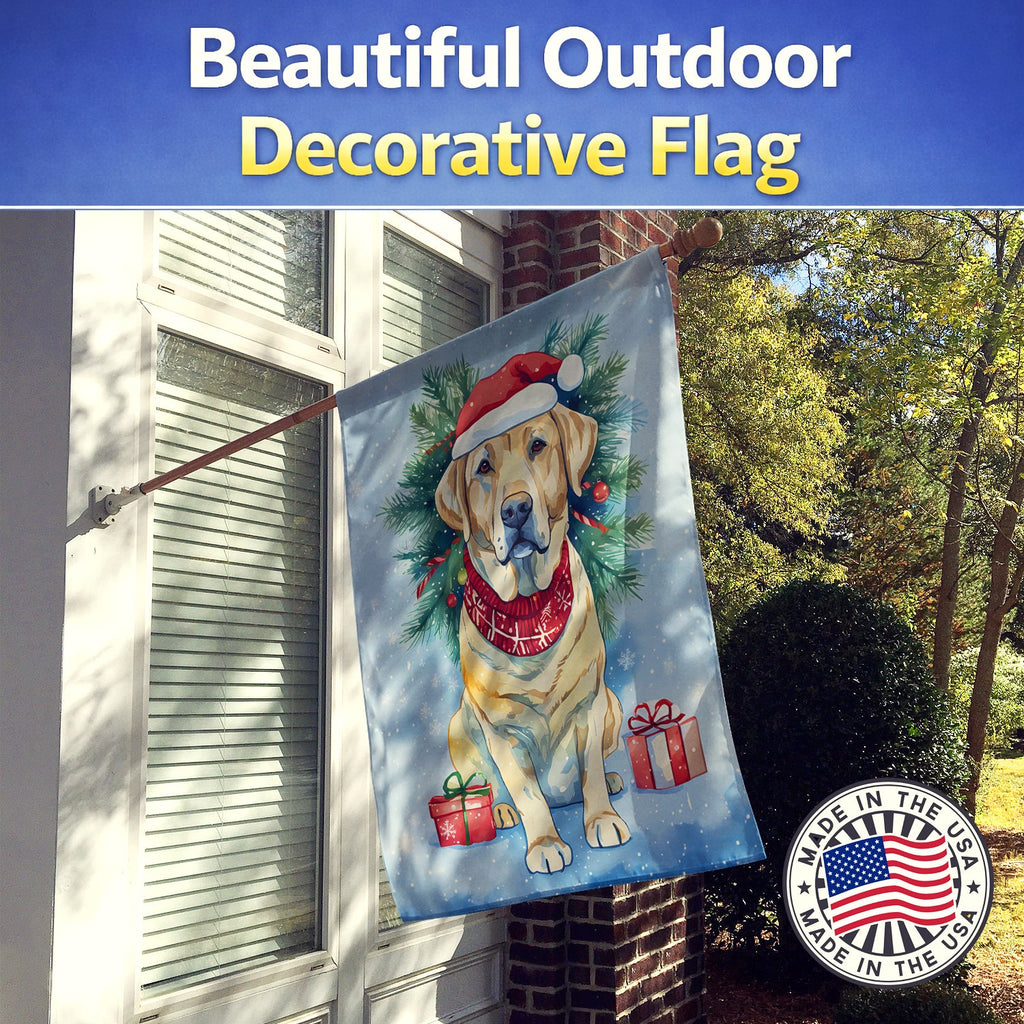 Yellow Labrador Retriever Christmas House Flag 28x40 Porch Sleeve Pole Decorative Outside Yard Banner Artwork Wall Hanging, Polyester