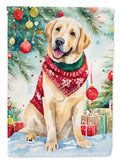 Yellow Labrador Retriever Christmas House Flag 28x40 Porch Sleeve Pole Decorative Outside Yard Banner Artwork Wall Hanging, Polyester