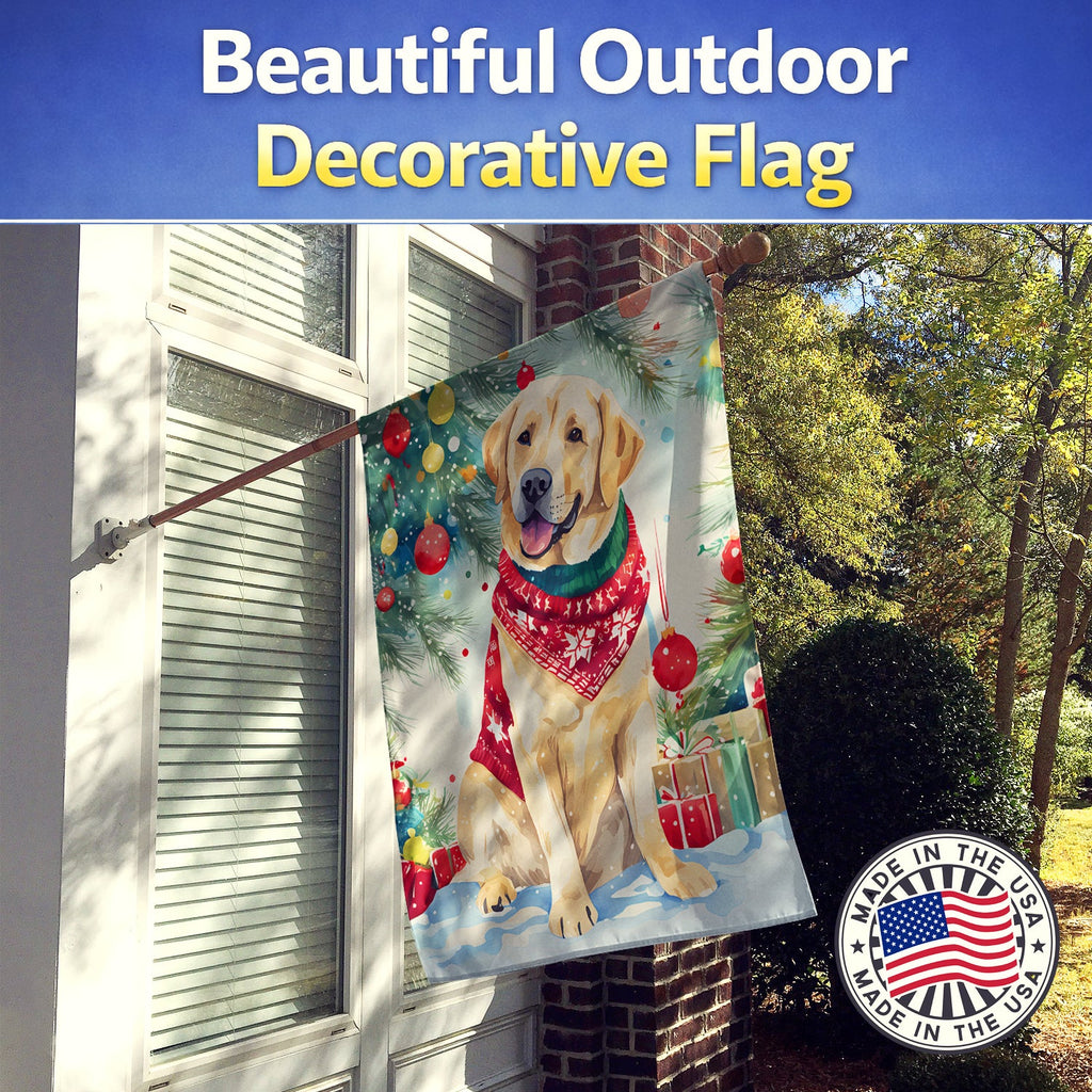 Yellow Labrador Retriever Christmas House Flag 28x40 Porch Sleeve Pole Decorative Outside Yard Banner Artwork Wall Hanging, Polyester