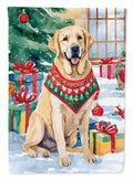 Yellow Labrador Retriever Christmas House Flag 28x40 Porch Sleeve Pole Decorative Outside Yard Banner Artwork Wall Hanging, Polyester