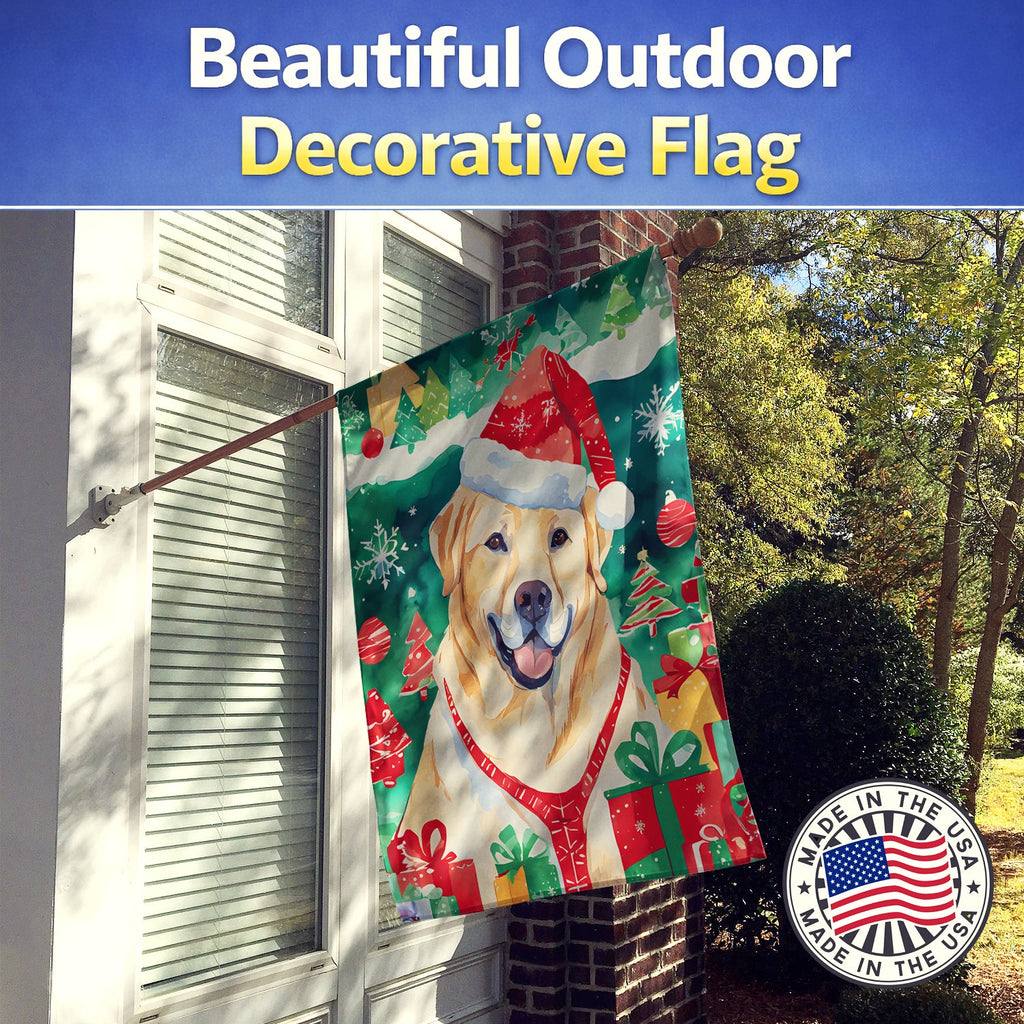 Yellow Labrador Retriever Christmas House Flag 28x40 Porch Sleeve Pole Decorative Outside Yard Banner Artwork Wall Hanging, Polyester