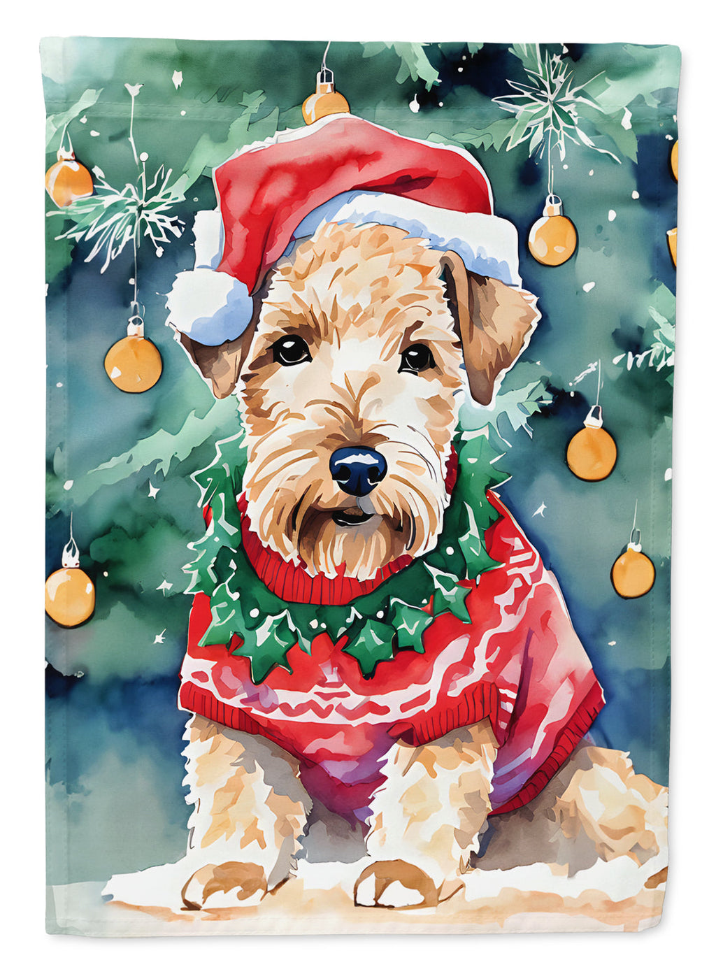 Lakeland Terrier Christmas House Flag 28x40 Porch Sleeve Pole Decorative Outside Yard Banner Artwork Wall Hanging, Polyester