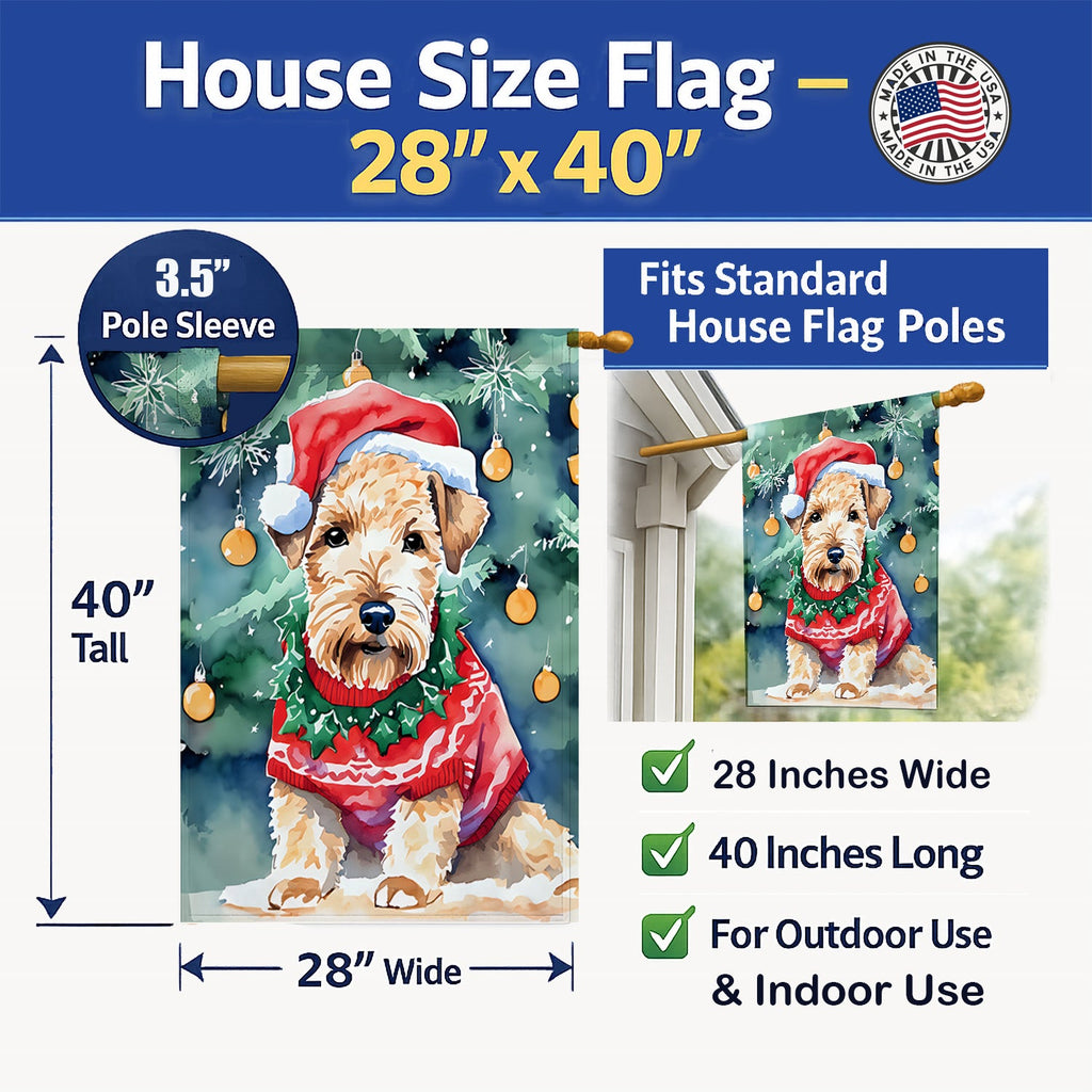 Lakeland Terrier Christmas House Flag 28x40 Porch Sleeve Pole Decorative Outside Yard Banner Artwork Wall Hanging, Polyester
