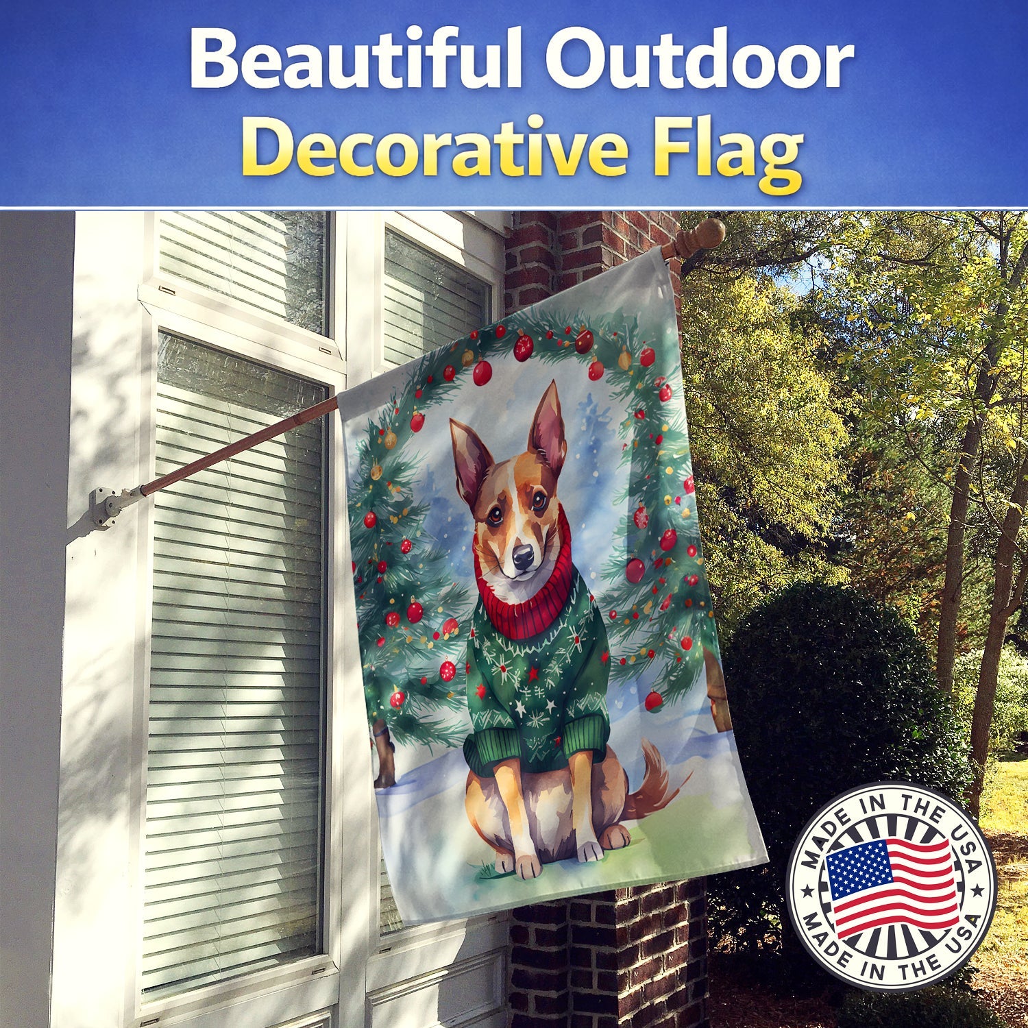 Lancashire Heeler Christmas House Flag 28x40 Porch Sleeve Pole Decorative Outside Yard Banner Artwork Wall Hanging, Polyester