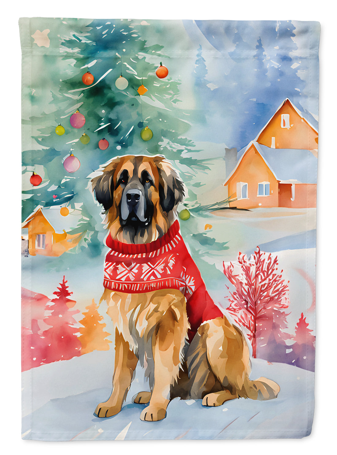 Leonberger Christmas House Flag 28x40 Porch Sleeve Pole Decorative Outside Yard Banner Artwork Wall Hanging, Polyester