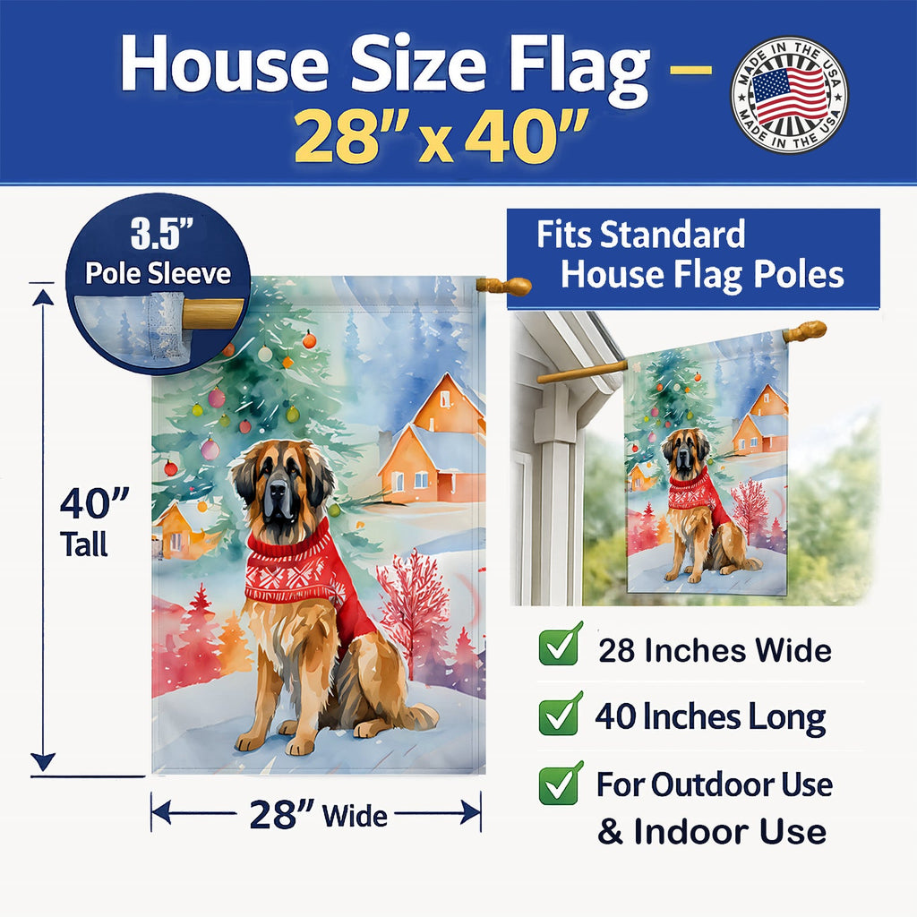 Leonberger Christmas House Flag 28x40 Porch Sleeve Pole Decorative Outside Yard Banner Artwork Wall Hanging, Polyester