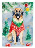 Leonberger Christmas House Flag 28x40 Porch Sleeve Pole Decorative Outside Yard Banner Artwork Wall Hanging, Polyester