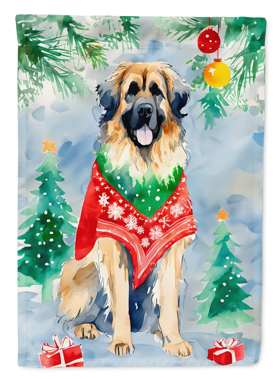 Leonberger Christmas House Flag 28x40 Porch Sleeve Pole Decorative Outside Yard Banner Artwork Wall Hanging, Polyester