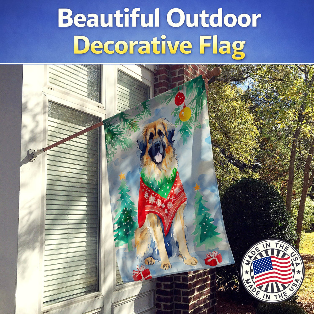 Leonberger Christmas House Flag 28x40 Porch Sleeve Pole Decorative Outside Yard Banner Artwork Wall Hanging, Polyester