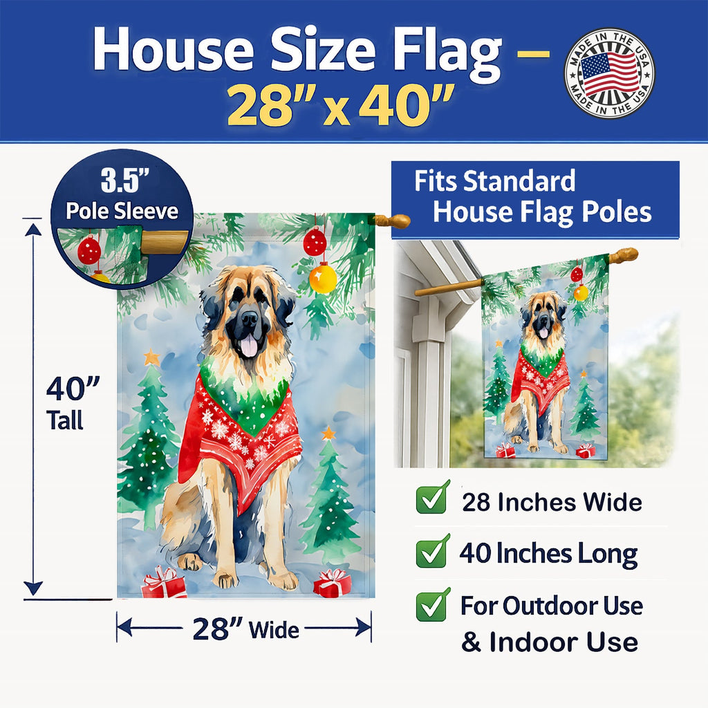 Leonberger Christmas House Flag 28x40 Porch Sleeve Pole Decorative Outside Yard Banner Artwork Wall Hanging, Polyester