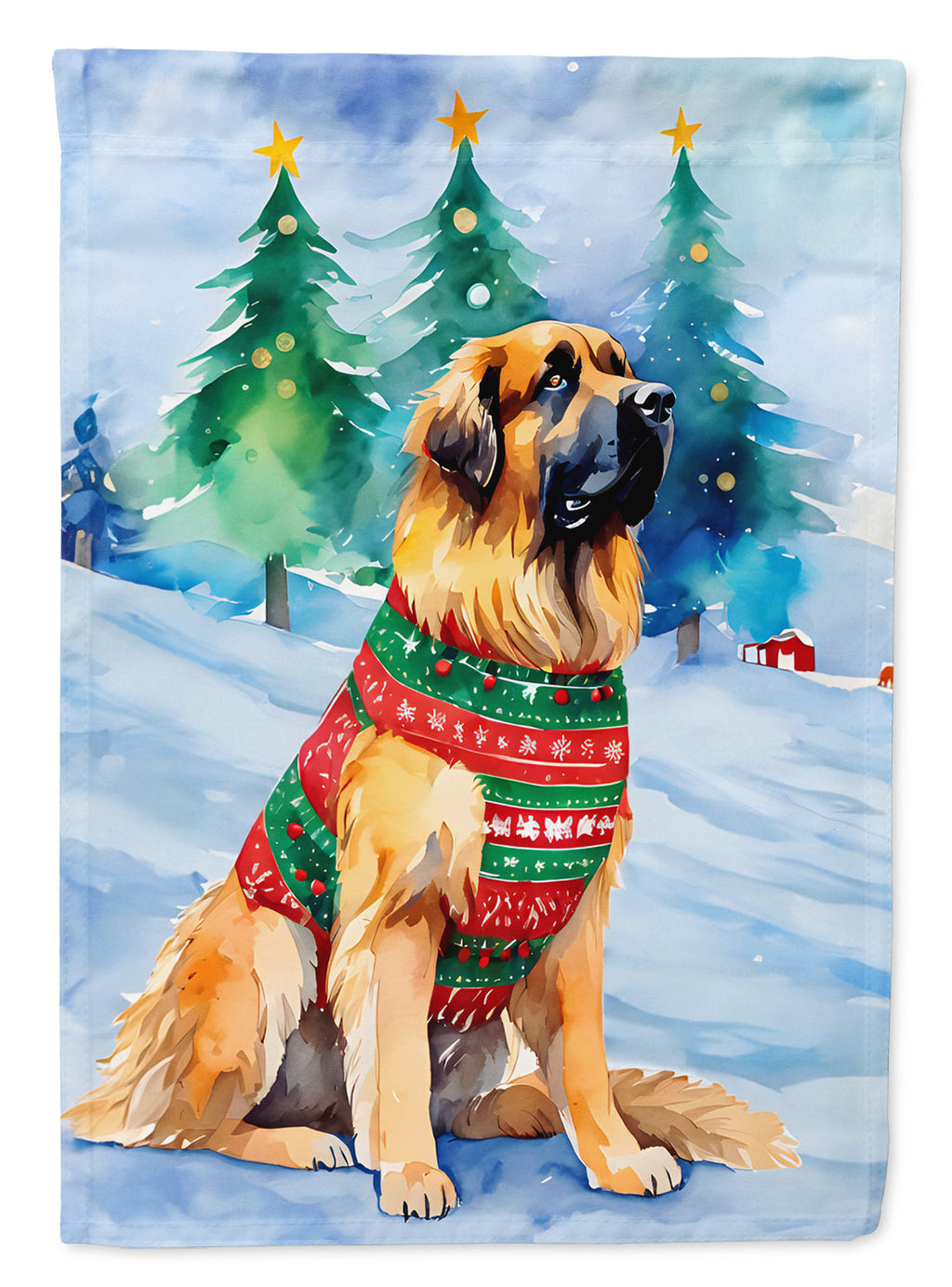 Leonberger Christmas House Flag 28x40 Porch Sleeve Pole Decorative Outside Yard Banner Artwork Wall Hanging, Polyester