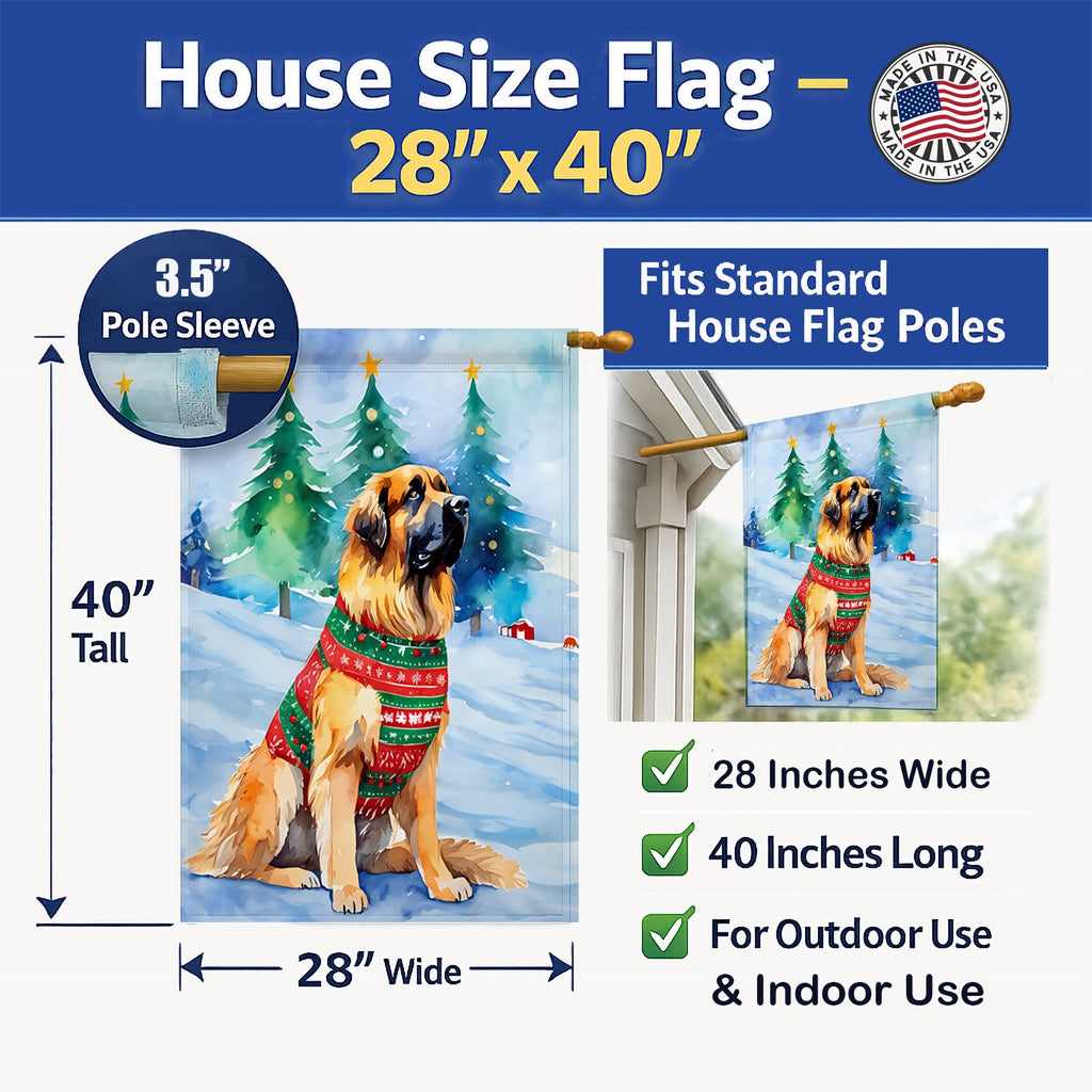 Leonberger Christmas House Flag 28x40 Porch Sleeve Pole Decorative Outside Yard Banner Artwork Wall Hanging, Polyester