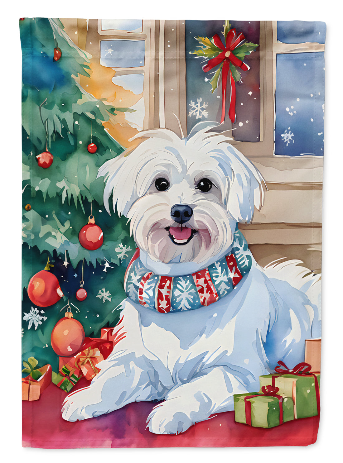 Maltese Christmas House Flag 28x40 Porch Sleeve Pole Decorative Outside Yard Banner Artwork Wall Hanging, Polyester