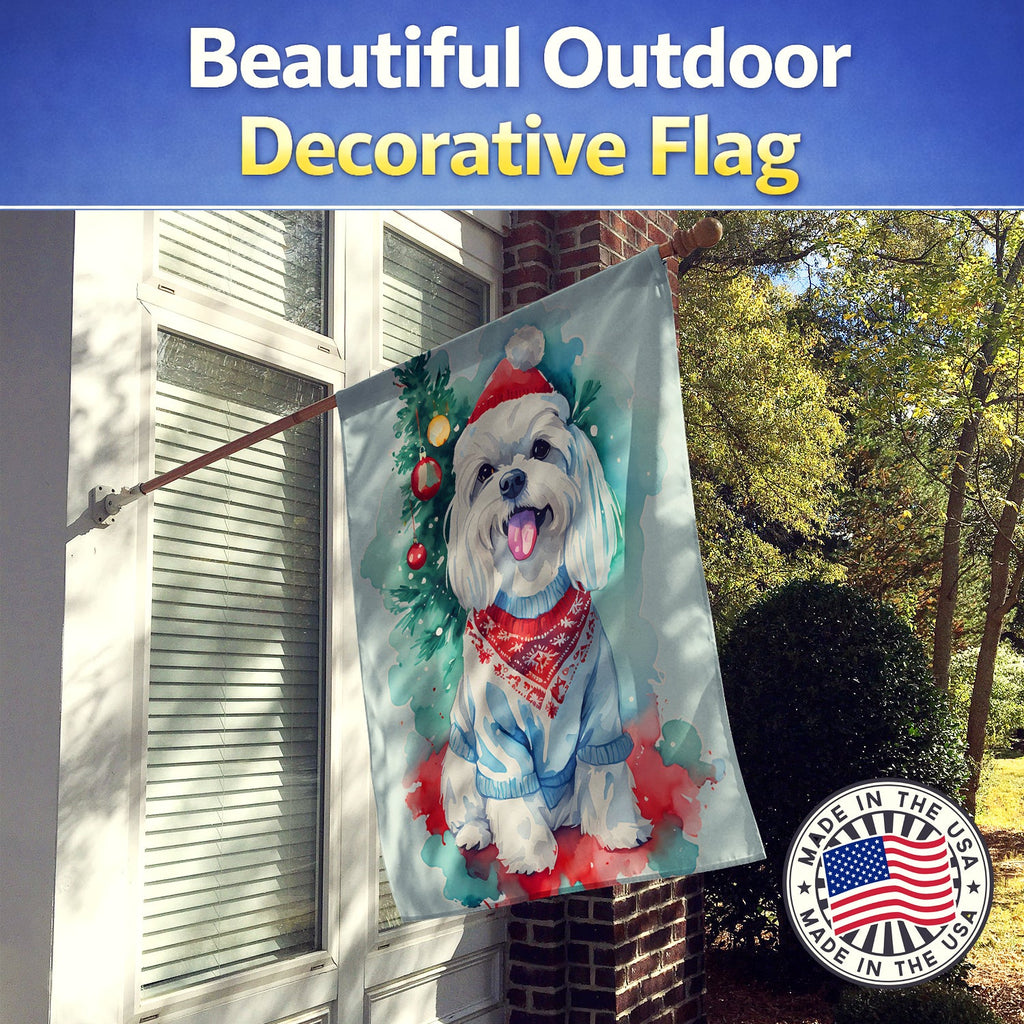 Maltese Christmas House Flag 28x40 Porch Sleeve Pole Decorative Outside Yard Banner Artwork Wall Hanging, Polyester