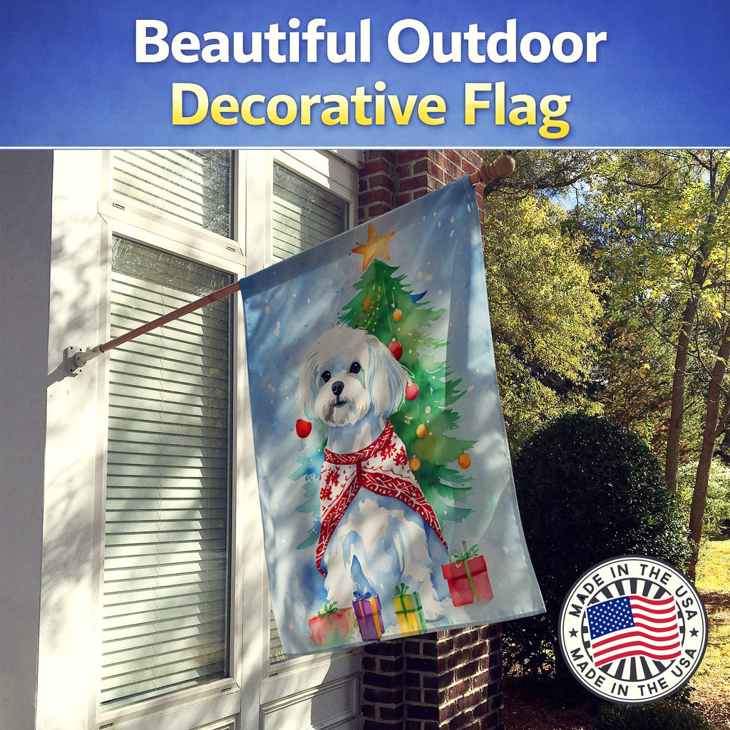 Maltese Christmas House Flag 28x40 Porch Sleeve Pole Decorative Outside Yard Banner Artwork Wall Hanging, Polyester