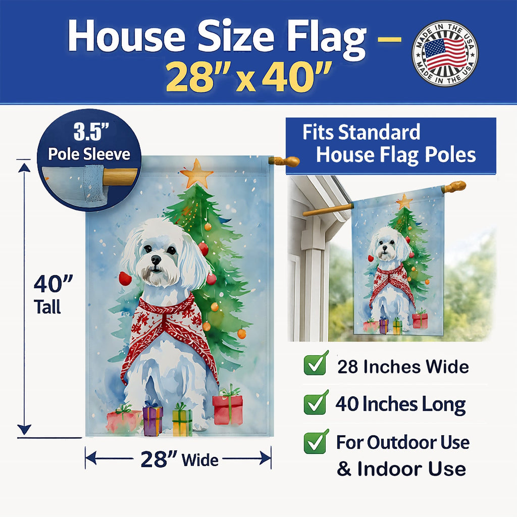 Maltese Christmas House Flag 28x40 Porch Sleeve Pole Decorative Outside Yard Banner Artwork Wall Hanging, Polyester