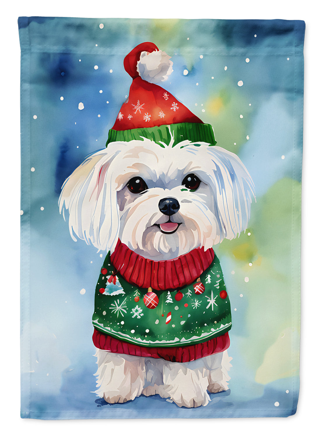 Maltese Christmas House Flag 28x40 Porch Sleeve Pole Decorative Outside Yard Banner Artwork Wall Hanging, Polyester