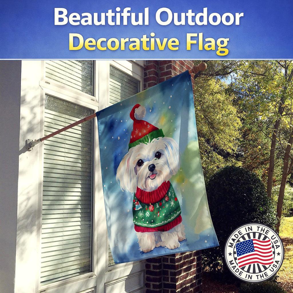 Maltese Christmas House Flag 28x40 Porch Sleeve Pole Decorative Outside Yard Banner Artwork Wall Hanging, Polyester
