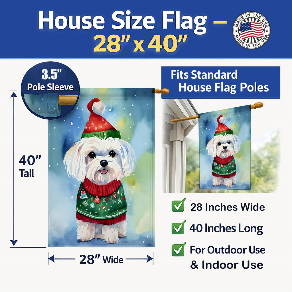 Maltese Christmas House Flag 28x40 Porch Sleeve Pole Decorative Outside Yard Banner Artwork Wall Hanging, Polyester