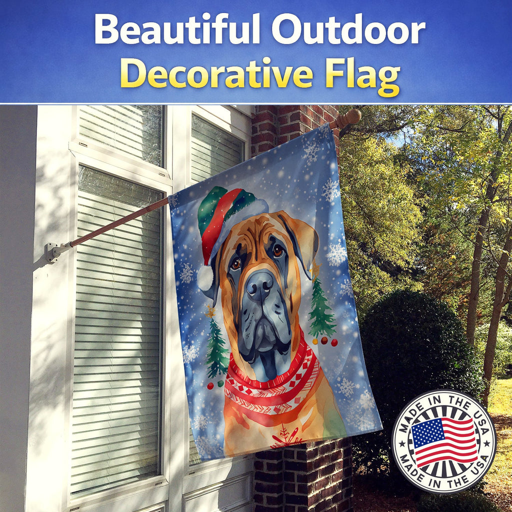 Mastiff Christmas House Flag 28x40 Porch Sleeve Pole Decorative Outside Yard Banner Artwork Wall Hanging, Polyester