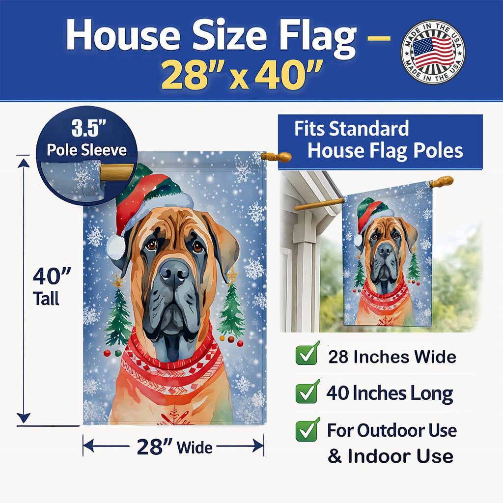 Mastiff Christmas House Flag 28x40 Porch Sleeve Pole Decorative Outside Yard Banner Artwork Wall Hanging, Polyester