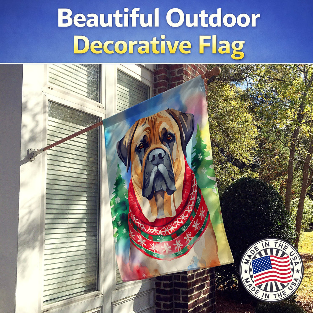 Mastiff Christmas House Flag 28x40 Porch Sleeve Pole Decorative Outside Yard Banner Artwork Wall Hanging, Polyester