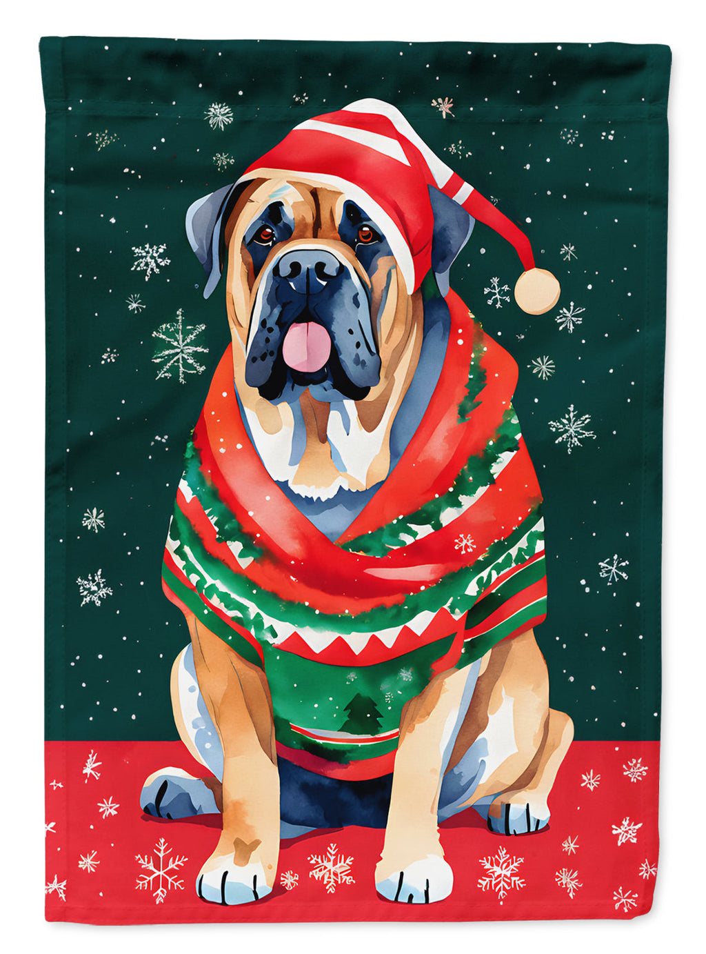 Mastiff Christmas House Flag 28x40 Porch Sleeve Pole Decorative Outside Yard Banner Artwork Wall Hanging, Polyester