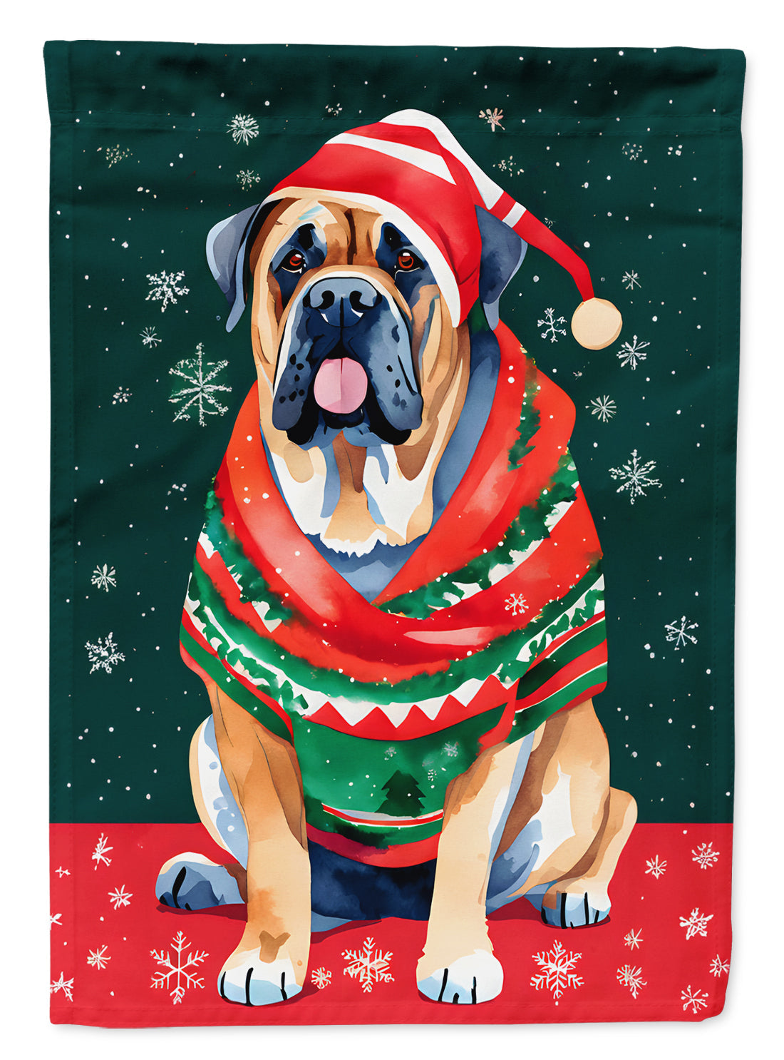 Mastiff Christmas House Flag 28x40 Porch Sleeve Pole Decorative Outside Yard Banner Artwork Wall Hanging, Polyester