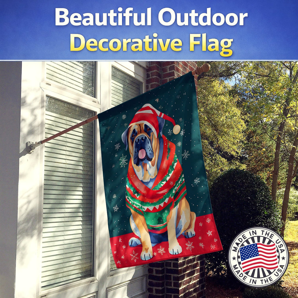 Mastiff Christmas House Flag 28x40 Porch Sleeve Pole Decorative Outside Yard Banner Artwork Wall Hanging, Polyester