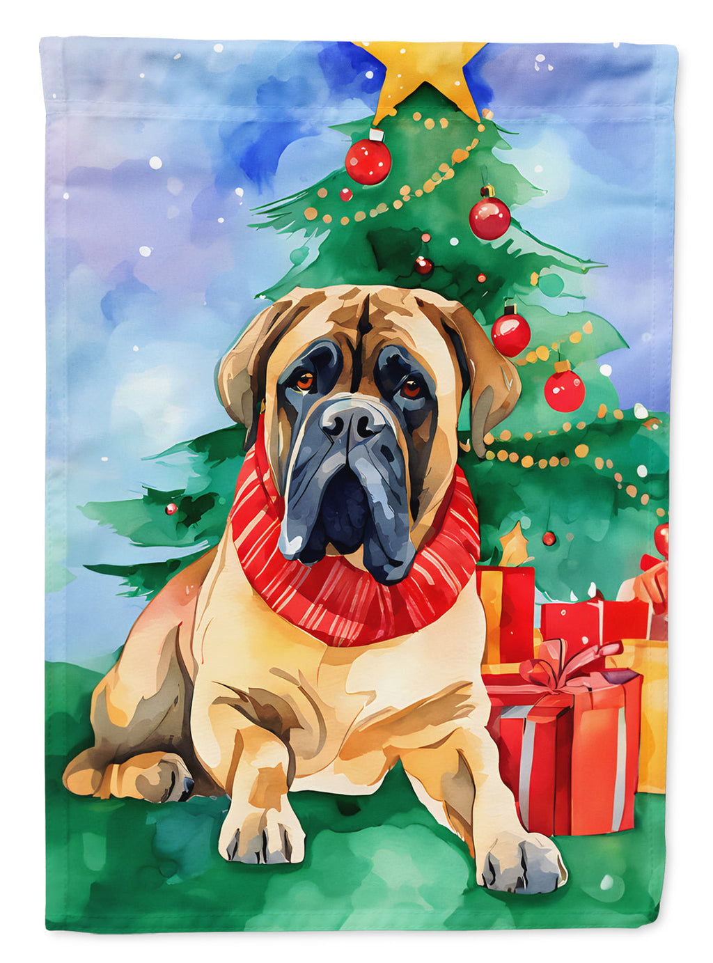 Mastiff Christmas House Flag 28x40 Porch Sleeve Pole Decorative Outside Yard Banner Artwork Wall Hanging, Polyester