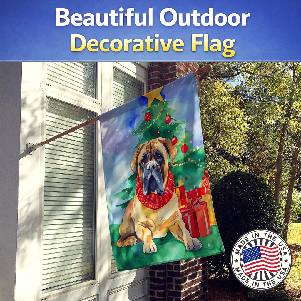 Mastiff Christmas House Flag 28x40 Porch Sleeve Pole Decorative Outside Yard Banner Artwork Wall Hanging, Polyester