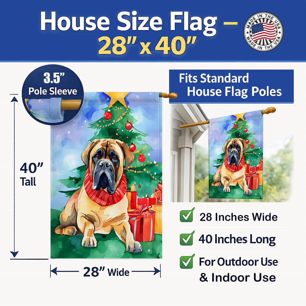 Mastiff Christmas House Flag 28x40 Porch Sleeve Pole Decorative Outside Yard Banner Artwork Wall Hanging, Polyester