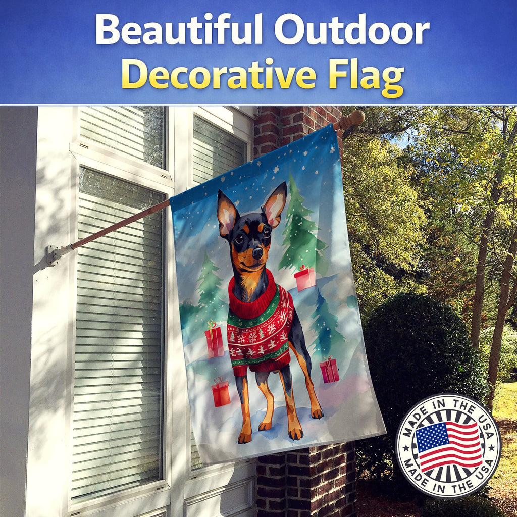 Miniature Pinscher Christmas House Flag 28x40 Porch Sleeve Pole Decorative Outside Yard Banner Artwork Wall Hanging, Polyester