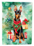 Miniature Pinscher Christmas House Flag 28x40 Porch Sleeve Pole Decorative Outside Yard Banner Artwork Wall Hanging, Polyester